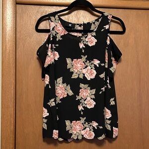 Iz Byer Black and Pink Floral Tank Top